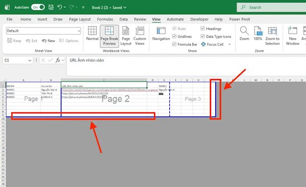 Kéo chỉnh đường ngắt trang thủ công bằng Page Break Preview
