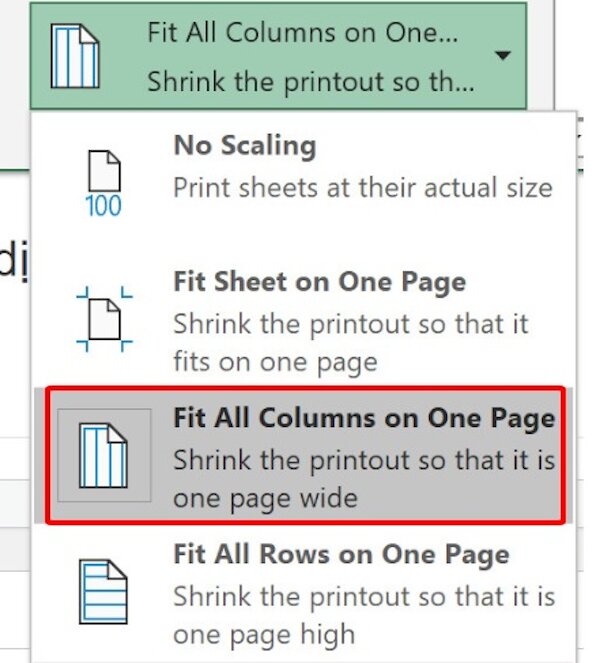 Sử dụng tính năng Fit All Columns on One Page
